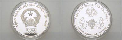 Вьетнам 10000 донг 2006 Чемпионат мира по футболу в Германии 2006 FIFA серебро PROOF 1077-6-33