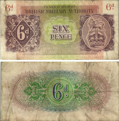 АНГЛИЯ 6 ПЕНСОВ 1943 ВОЕННЫЙ ВЫПУСК Pick M1 бумага VF 7551-11-1-2