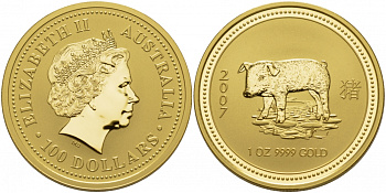 Австралия 100 долларов 2007 год свиньи золото UNC 10-014-43