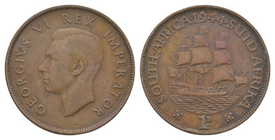 ЮАР 1 пенни 1944 KM 25 бронза 11-230-33