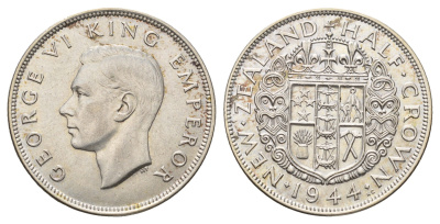 Новая Зеландия 1/2 кроны 1944 Георг VI (1936-1952), редкий год KM 11 серебро 3711-622