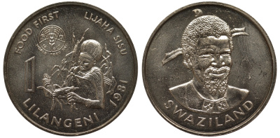 Свазиленд 1 лилангени 1981 FAO, еда для всех, африканка KM 32 медно-никель UNC M24-05
