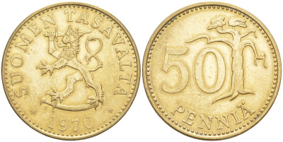 Финляндия 50 пенни 1970 S KM 48 алюминиевая бронза 4402-1052