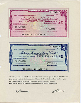 Англия, Национальный Провинциальный банк Лтд оригинальный буклет 1968 изображение 2, 5, 10, 20 и 50 фунтов, образец Specimen   бумага  UNC (пресс) 5548-3-2-2