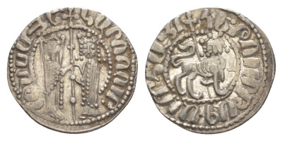 Киликийская Армения трам 1226-1271 Хетум I и царица Забель, держат крест/лев с патриаршим крестом  серебро    1516-641