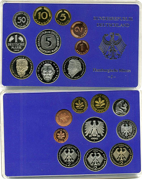 ФРГ государственный набор из 10 монет 1990 J PROOF 7-5-2-12
