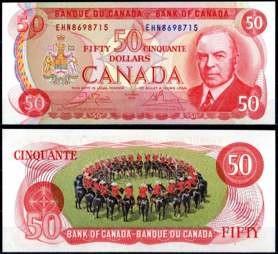 Канада 50 долларов 1975 Уильям Лайон Маккензи Кинг. Конная полиция Pick 90 b бумага UNC (пресс) 451-409-2