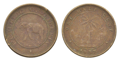 Либерия 1/2 цента 1937 KM 10 латунь 4614-928