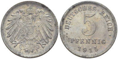 Германия 5 пфеннигов 1915 E KM 19, J. 297, Weege 5 железо 206-712