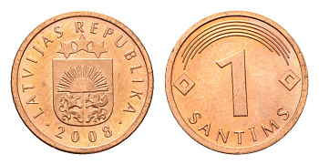 Латвия 1 сантим 2008 KM 15 сталь плакированная медью UNC 4689-911