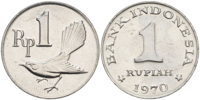 Индонезия 1 рупия 1970 птичка мухоловка KM 20 алюминий UNC 4153-546