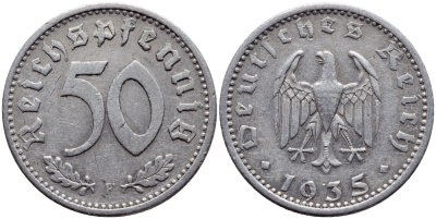 Германия 50 рейхспфеннигов 1935 F KM 87, J.368 алюминий 4391-1147