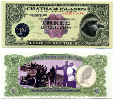 Новая Зеландия, Остров Чатем 3 доллара 1999 пластик UNC (пресс) 7547-4-1-2