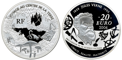 Франция 20 евро 2006 Жюль Верн Путешествие к центру земли 155 гр. серебро PROOF 00-000-00