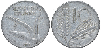 Италия 10 лир 1954 R, колосья KM 93 алюминий 4543-433