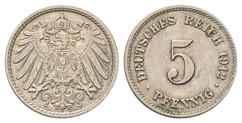 Германия 5 пфеннигов 1912 J KM 11, J. 12 медно-никель 4701-1055