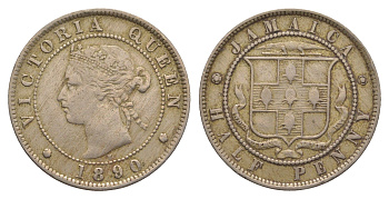 Ямайка 1/2 пенни 1890 H, Виктория (1837-1901) KM 16 медно-никель 1529-1242