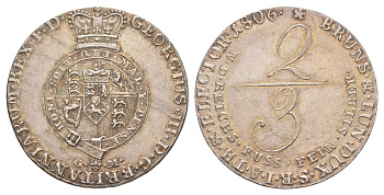 Брауншвейг-Люнебург 2/3 талера 1806 GFM, Георг III (1760-1820) KM 422, Welter 2815 серебро aUNC 00-822-84
