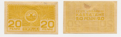Эстония 20 пенни 1919  Pick 41 a  бумага  aUNC 00-00