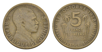 Гвинея 5 франков 1959 KM 1 медь алюминий 4643-569