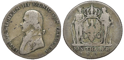 Пруссия 1 талер 1800 A, Фридрих Вильгельм III (1797-1840) KM 368, AKS 10, Dav. 2603, Kahnt 361, Thun 242 серебро 00-1067-1-23