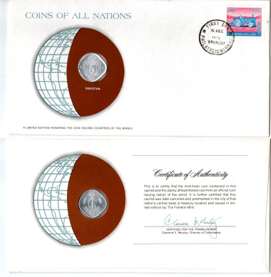 Пакистан 5 пайс 1980 конверт с маркой первого дня гашения, Coins of Nations KM 35 алюминий UNC 4295-19-3