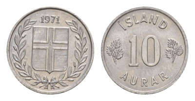 Исландия 10 эйре 1971 KM 10a алюминий UNC 4632-939