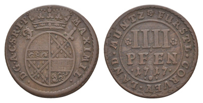 Корвей 4 пфеннига 1717 KM 131 медь 633-1214