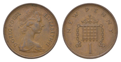 Великобритания 1 пенни 1973 Елизавета II (1952-2022) KM 915, Spink 4237 бронза UNC 4627-643