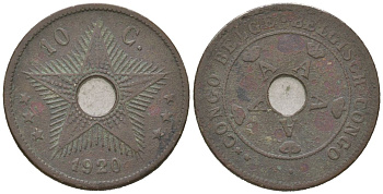 Бельгийское Конго 10 сантимов 1920 KM 18 медно-никель 4615-918