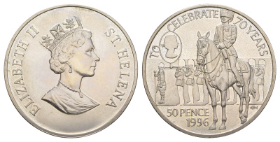 Остров Святой Елены 50 пенсов 1996 70 лет со дня рождения Королевы Елизаветы II KM 15 медно-никель BU 4537-923