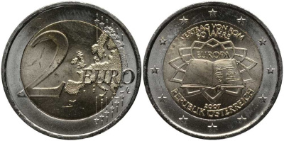 Австрия 2 евро 2007 50 лет Римскому договору KM 3150 биметалл UNC 115-1016