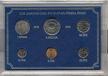 Швеция набор из 6 монет 1976 Карл XVI Густав (1973- ) официальный набор монетного двора UNC 2-4-1-24