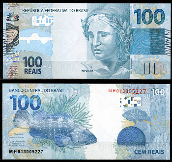 Бразилия 100 реалов 2010 голова Республики, групер Pick 257 f  бумага  UNC (пресс) 451-436-2