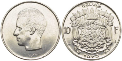 БЕЛЬГИЯ 10 ФРАНКОВ 1973 BELGIE, БОДУЭН I (1951-1993) KM 156.1 никель 115-643