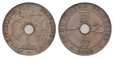 Французский Индокитай 1 сантим 1923 KM 12 бронза 1526-442