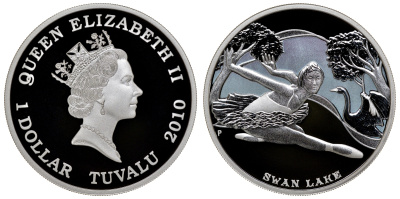 Тувалу набор из 5 монет 2010 звезды мирового балета, в оригинальной коробке, с сертификатом, цветная эмаль KM NEW серебро PROOF 14-01-02-05