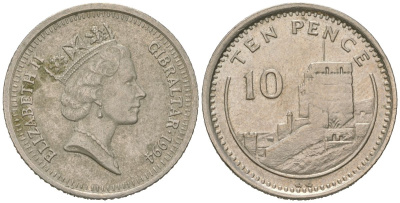 Гибралтар 10 пенсов 1994 KM 112 медно-никель 4620-134