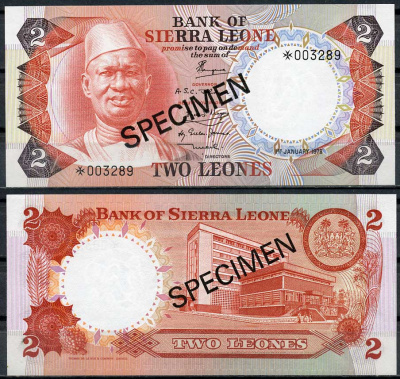 Сьерра-Леоне 50 центов, 1, 2, и 5 емалангени 1978 образец, Specimen, № 003289 Pick 4 s, 5 s, 6 s, 7 s  бумага  UNC (пресс) 451-41-2