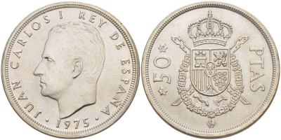 ИСПАНИЯ 50 ПЕСЕТ 1975 (76) ХУАН КАРЛОС I (1975-) KM 809 медно-никель XF-UNC 4517-244