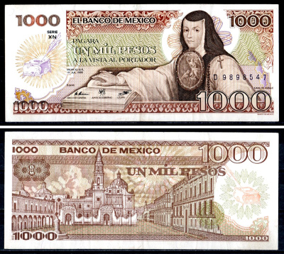 Мексика 1000 песо 1985 Pick 85 бумага 402-60-3-1