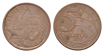 Бразилия 5 сентаво 2011 KM 648 сталь плакированная медью 4686-634