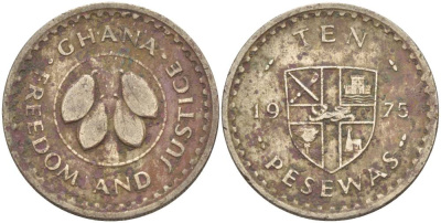 Гана 10 песева 1967 KM 16 медно-никель 4551-736
