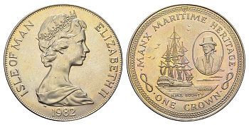 Остров Мэн 1 крона 1982 Морское наследие - HMS Bounty KM 97 медно-никель BU 4558-112