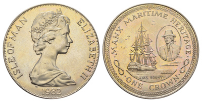 Остров Мэн 1 крона 1982 Морское наследие - HMS Bounty KM 97 медно-никель BU 4558-112