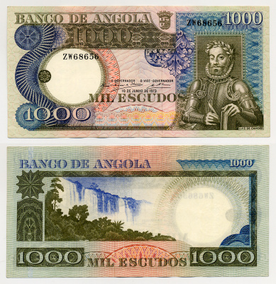 АНГОЛА 1000 ЭСКУДО 1973 Pick 108 бумага aUNC 7457-17-2