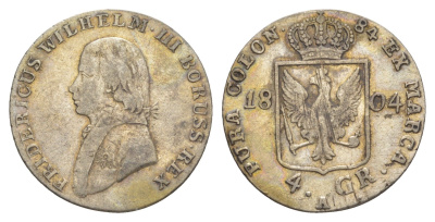 Пруссия 4 гроша 1804 A, Фридрих Вильгельм III (1797-1840) KM 370 серебро 1523-223
