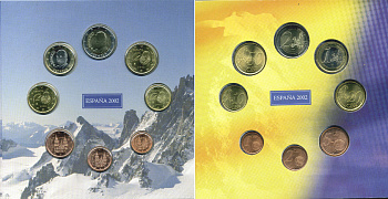 Испания, Франция, Андорра набор из 2 евронаборов по 8 монет и набора из 6 монет 2002 оригинальный, официальный набор, презентация Андорры в евро UNC 7-6-1-08