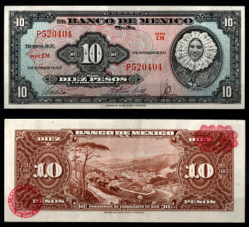 Мексика 10 песо 1954 Pick 58 b бумага 7198-2-4-1