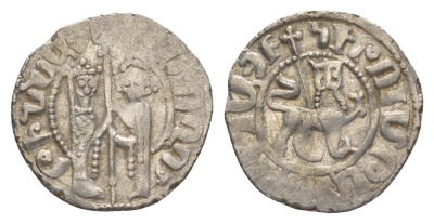 Киликийская Армения трам 1226-1271 Хетум I и царица Забель, держат крест/лев с патриаршим крестом  серебро    1516-525
